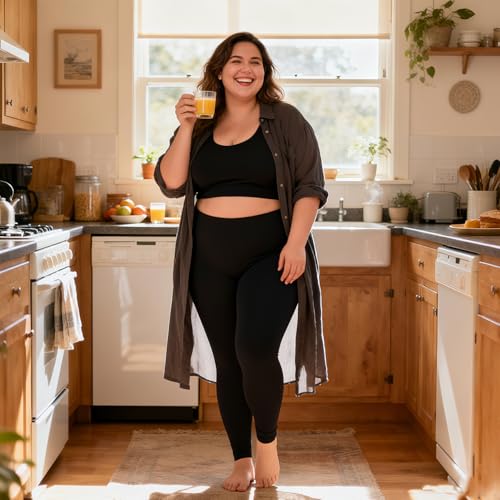 MOREFEEL Plus Size Leggings for Women-Stretchy X-Large-4X Tummy Control High Waist Spandex Workout Black Yoga Pants - Image 2