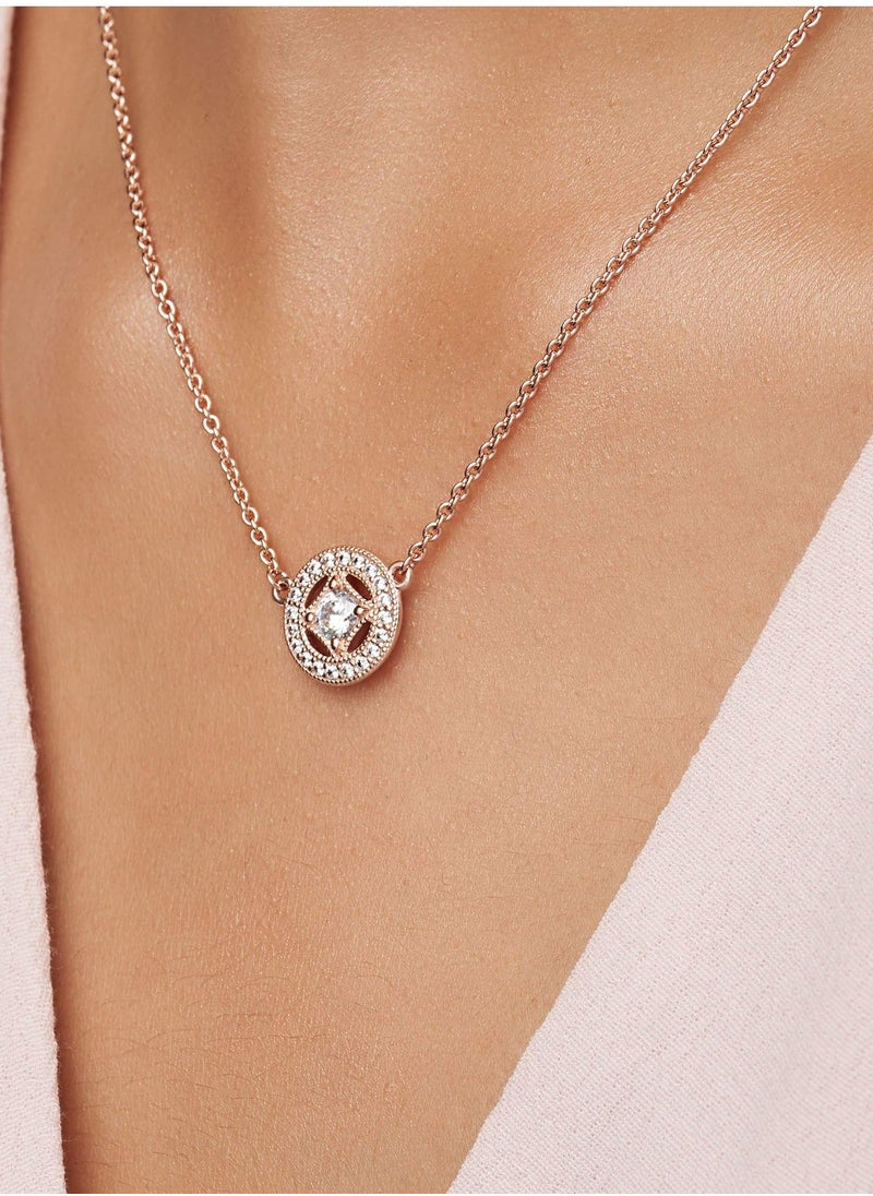 PANDORA - PANDORA Vintage Round Collier Adjustable Necklace in 14k Rose Gold and Clear Cubic Zirconia - Image 1