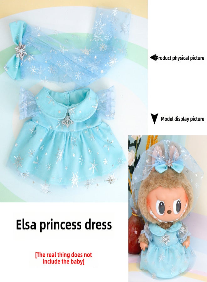 Suitable for 37cm Labubu Baby Clothes Replacement Labubu Vinyl Doll Clothes Replacement Set [Clothes Only](Princess Elsa Dress [Without Baby], Suitable for 37cm high pull cloth) - Image 1