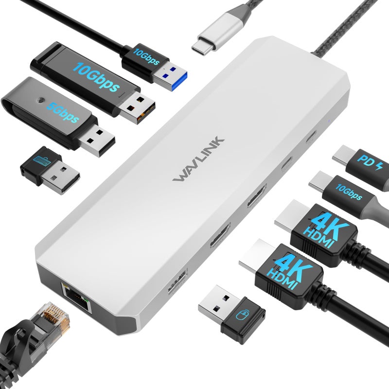 WAVLINK Laptop Docking Station WAVLINK 10Gbps Docking Station with Dual HDMI 100W PD in 10Gbps USBAC 32 5Gbps USBA USB20 Gigabit Ethernet for DellHPLenovo etc Windows Systerm Computer Only - Image 2