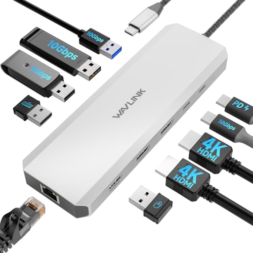 WAVLINK Laptop Docking Station WAVLINK 10Gbps Docking Station with Dual HDMI 100W PD in 10Gbps USBAC 32 5Gbps USBA USB20 Gigabit Ethernet for DellHPLenovo etc Windows Systerm Computer Only - Image 1
