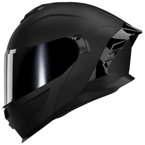 MXJ Gear Motorcycle Helmet,Motorcycle Dual Visor Flip up Modular Full Face Helmet JR-815,DOT Approved Motorbike Helmet with Black Visor for Adults Men Women(L,Matte Black ) - Image 1