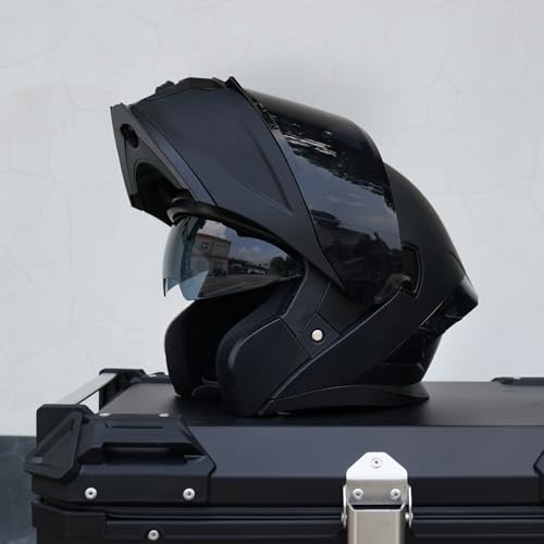 MXJ Gear Motorcycle Helmet,Motorcycle Dual Visor Flip up Modular Full Face Helmet JR-815,DOT Approved Motorbike Helmet with Black Visor for Adults Men Women(L,Matte Black ) - Image 2