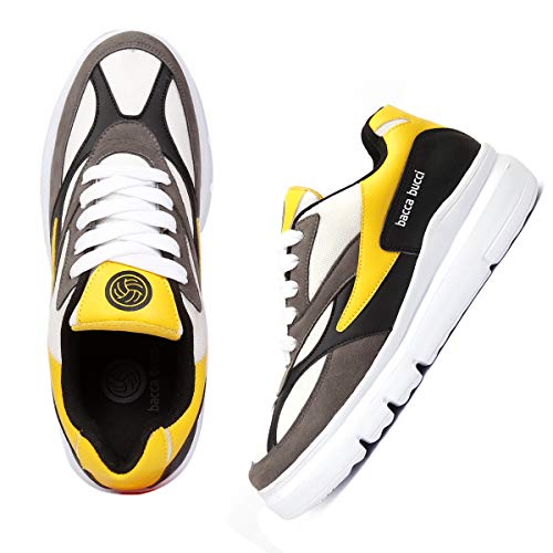Bacca Bucci® Men's Urban Retro Blocked Fashion Sneaker/Sports for Walking, Party,Shopping,Running & Fun- Yellow:Grey, Size UK7 - Image 4