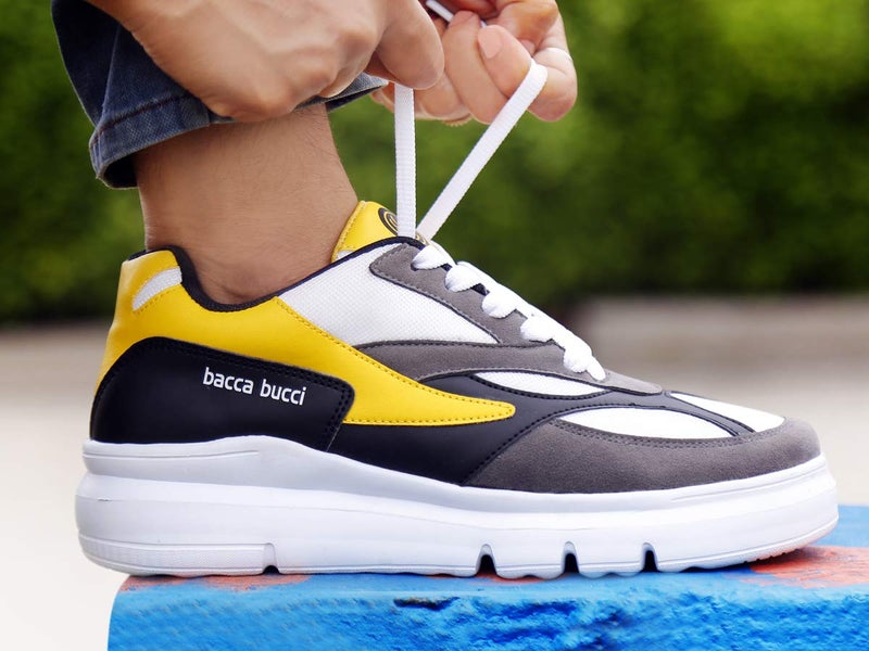 Bacca Bucci® Men's Urban Retro Blocked Fashion Sneaker/Sports for Walking, Party,Shopping,Running & Fun- Yellow:Grey, Size UK7 - Image 3