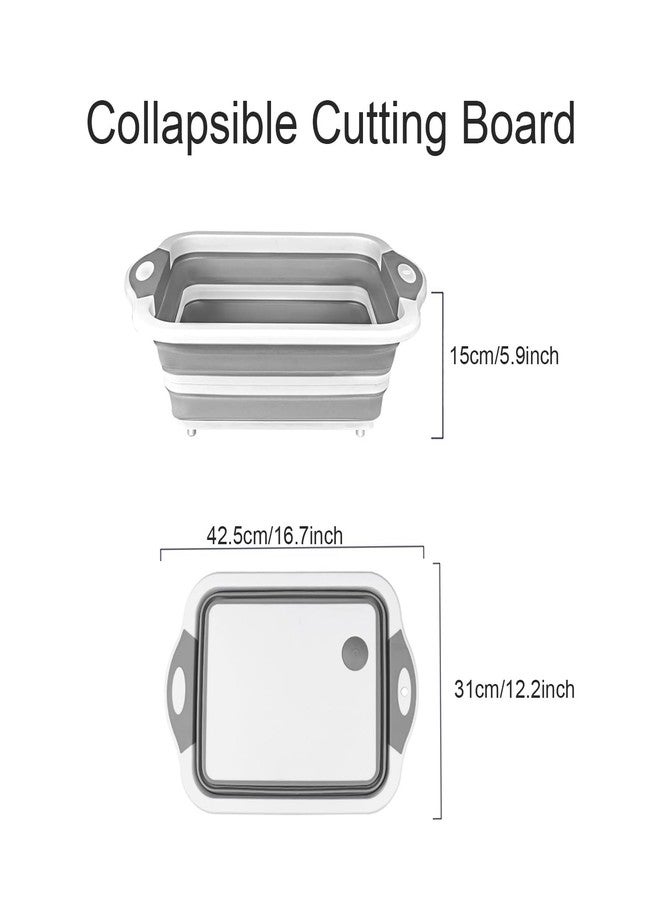 TYSSELY Camping Collapsible Cutting Board Dish Basin BBQ Prep Tub Camp Sink Dish Washing Station Multifunctional Storage Basket(Grey white) - Image 2
