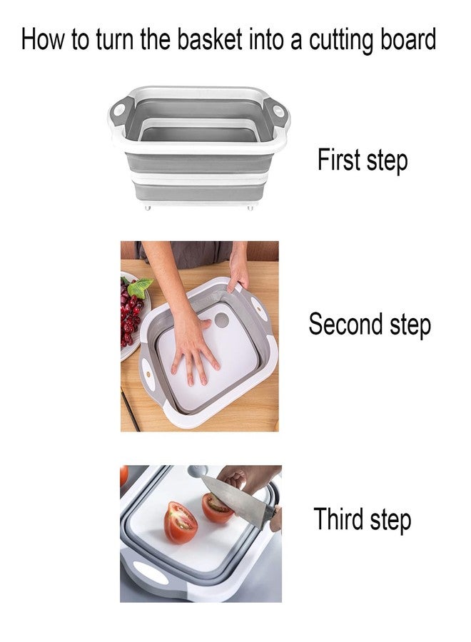 TYSSELY Camping Collapsible Cutting Board Dish Basin BBQ Prep Tub Camp Sink Dish Washing Station Multifunctional Storage Basket(Grey white) - Image 5