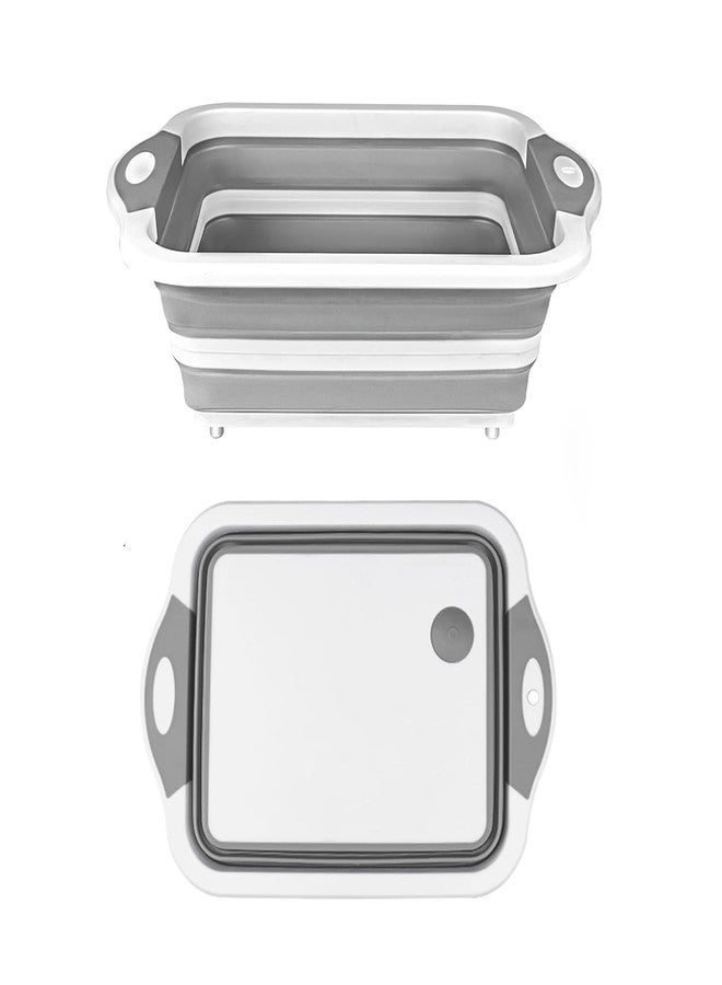 TYSSELY Camping Collapsible Cutting Board Dish Basin BBQ Prep Tub Camp Sink Dish Washing Station Multifunctional Storage Basket(Grey white) - Image 1