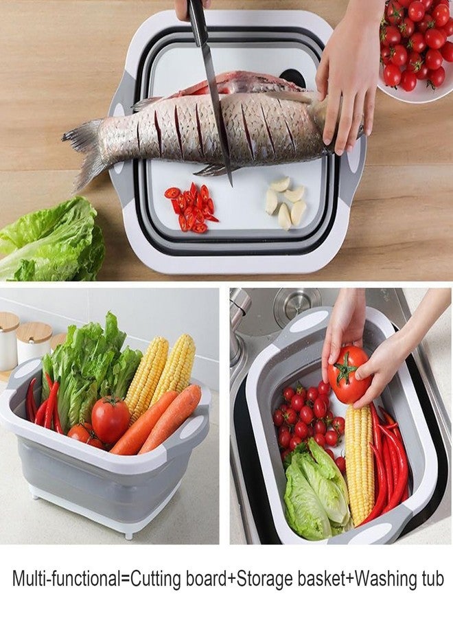TYSSELY Camping Collapsible Cutting Board Dish Basin BBQ Prep Tub Camp Sink Dish Washing Station Multifunctional Storage Basket(Grey white) - Image 4