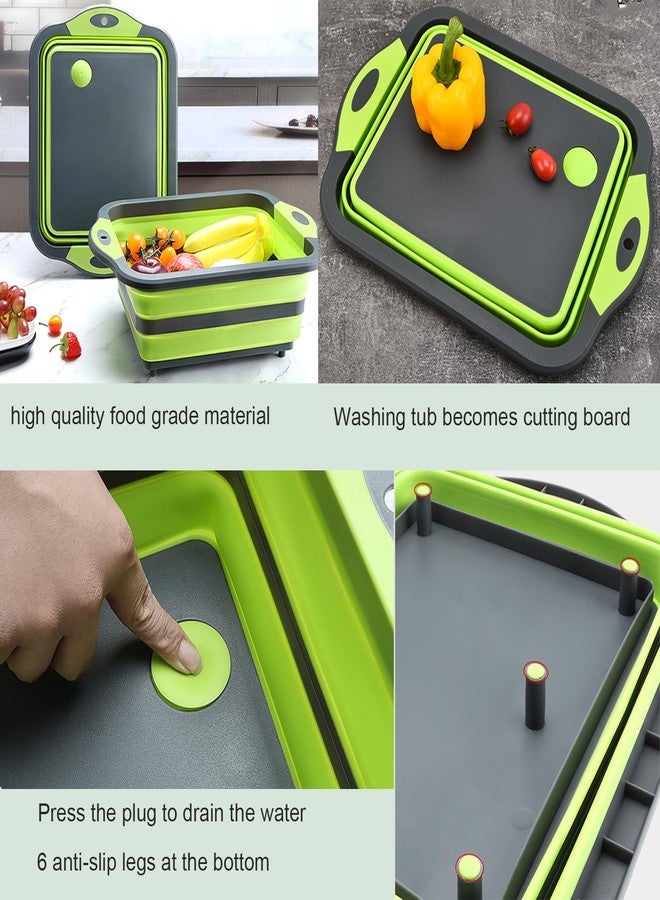 TYSSELY Camping Collapsible Cutting Board Dish Basin BBQ Prep Tub Camp Sink Dish Washing Station Multifunctional Storage Basket(Grey white) - Image 3