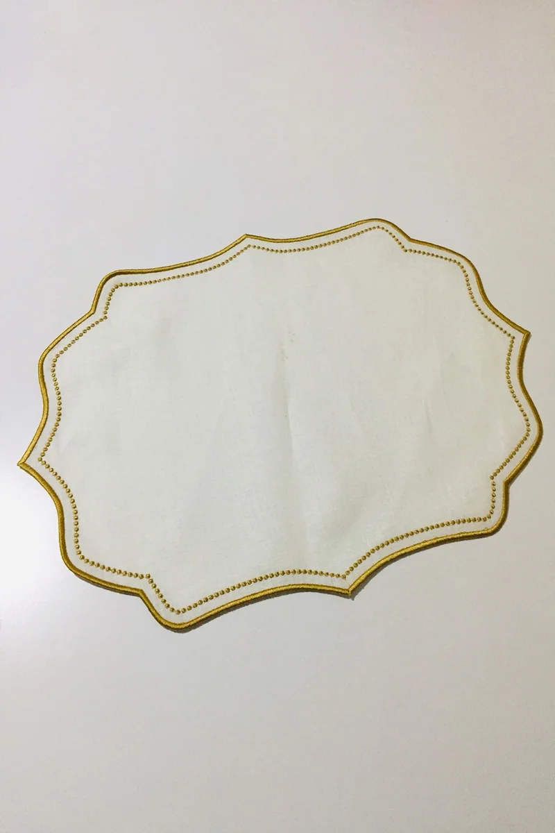 Nisahometeks 6 Pieces Embroidered Linen Placemat - Linen Plate