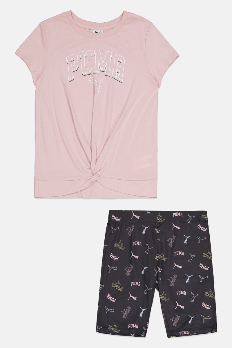 PUMA Kids Girl 2 Pieces Brand Logo Top And Shorts Set, Multicolor - Image 2