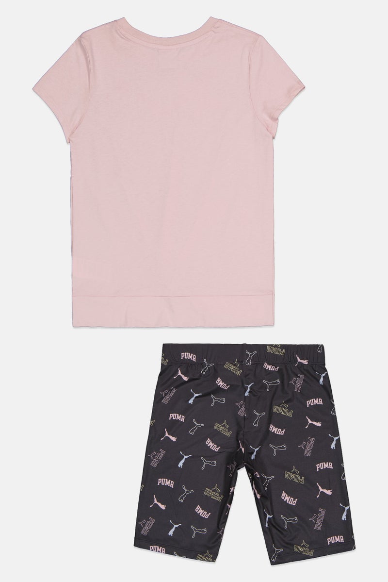 PUMA Kids Girl 2 Pieces Brand Logo Top And Shorts Set, Multicolor - Image 3