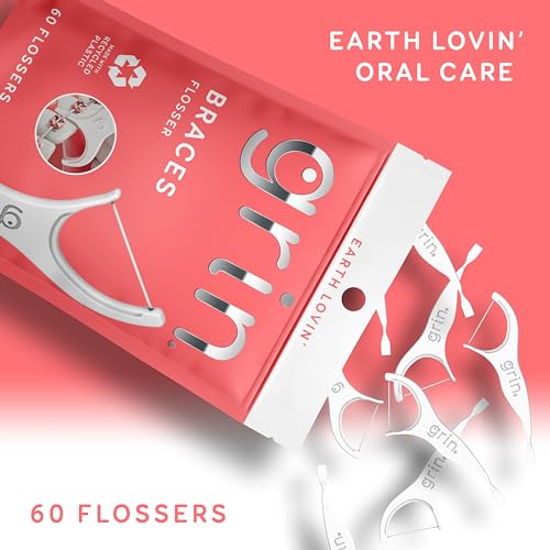 GRIN Braces Flosser, Floss Picks Designed for Braces, 60 Count, Dental Flossers, Recycled Plastic, Ortho Approved, Premium Thin Floss, Includes Handy Wax Scraper and Pick - Image 2