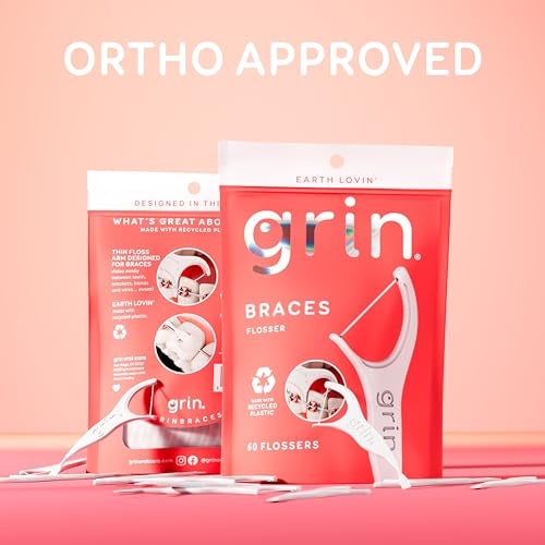 GRIN Braces Flosser, Floss Picks Designed for Braces, 60 Count, Dental Flossers, Recycled Plastic, Ortho Approved, Premium Thin Floss, Includes Handy Wax Scraper and Pick - Image 4