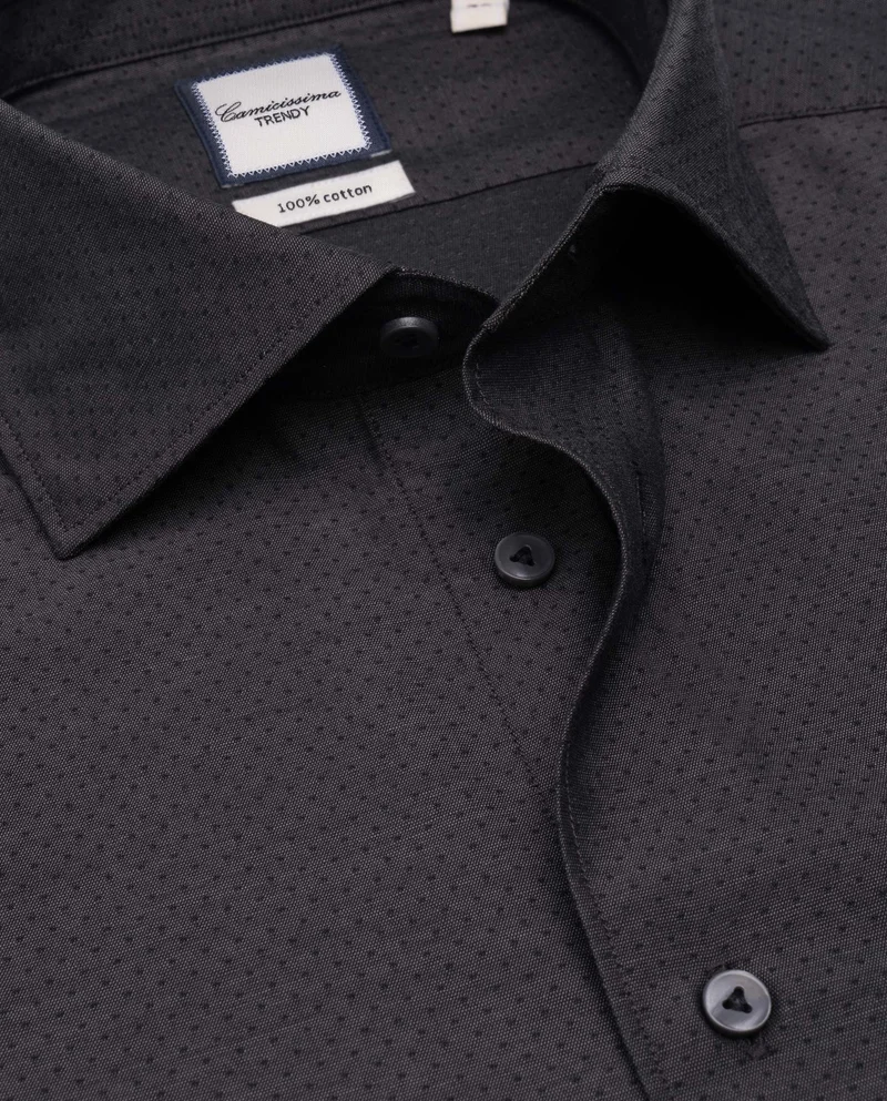 كاميتشسما Trendy Dark Brown Slim Comfort Dobby Shirt