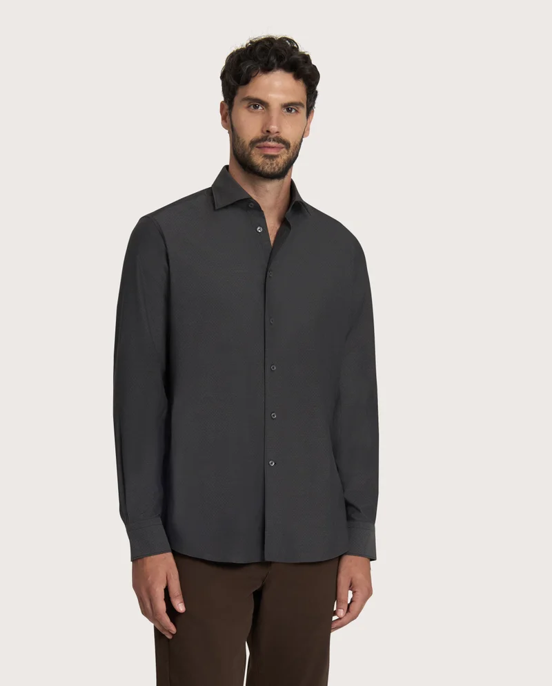 كاميتشسما Trendy Dark Brown Slim Comfort Dobby Shirt