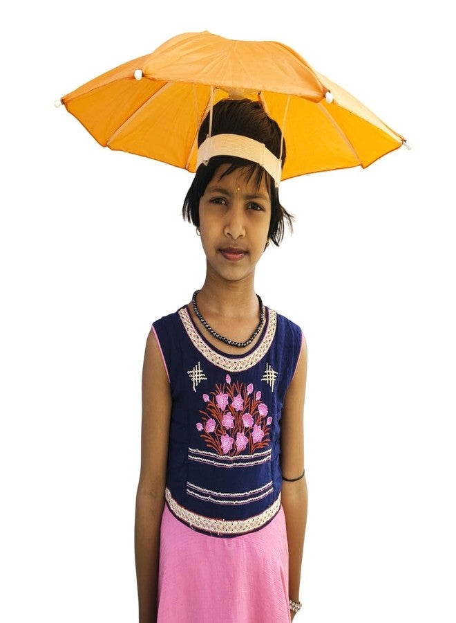 Dark Moon Hat Umbrella for Kids Soft Unbreakable Plastic Hat/Cap Umbrella for Kids/Men/Women and Adults UV & Rain Protection Hat Umbrella for Kids boys and Girls pack of 1 (Orange) - Image 2