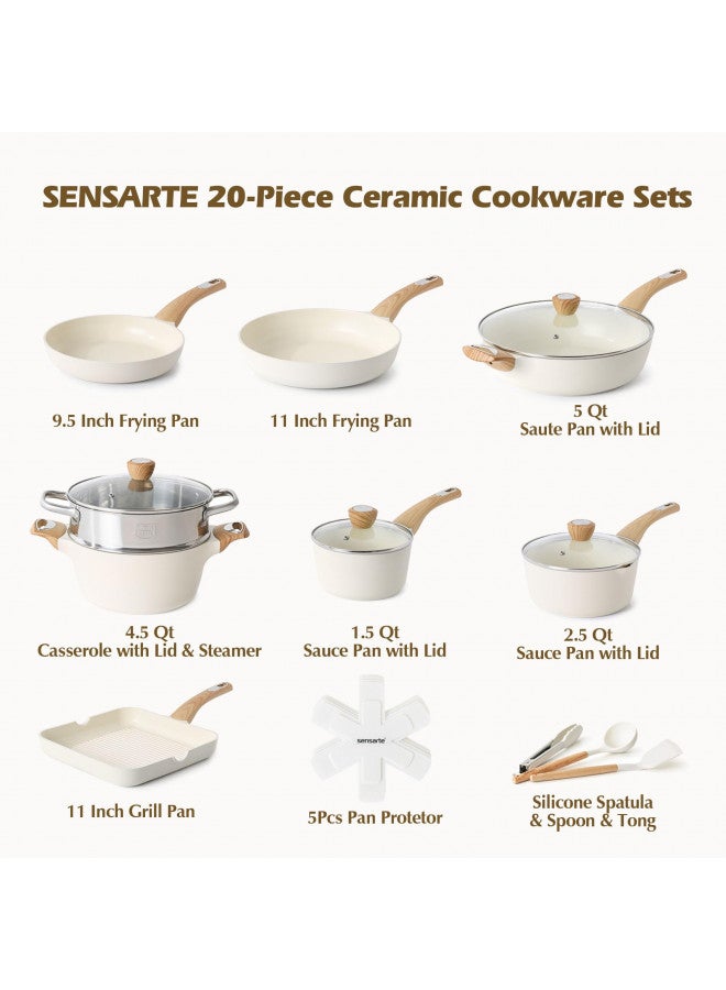 SENSARTE Ceramic Cookware Sets, Pots and Pans Set Nonstick, 20-Piece Induction Cookware, Non-toxic Healthy Non Stick Kitchen Cooking Set with Stay-Cool Handles, PFAS PTFE PFOA PFOS Free - Image 2
