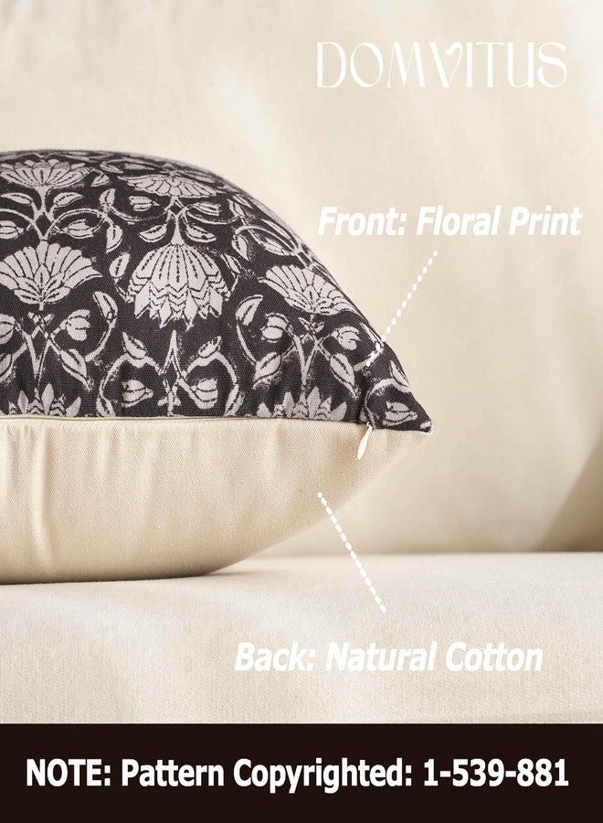 DOMVITUS Floral Pillow Covers 18x18 Decorative Throw Pillow Covers Floral Block Print Farmhouse Vintage Pillow Cover for Living Room Couch Bed Black 1PC - Image 2