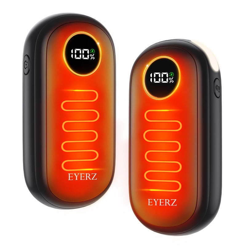 EYERZ Rechargeable Hand Warmers, Dual-Sided Electric Hand Warmers with LED Display & Flashlight, 4 Levels Fast Heat, Portable Handwarmers for Christmas, Hunting Essentials, Camping, Gift for Men, Women - Image 1
