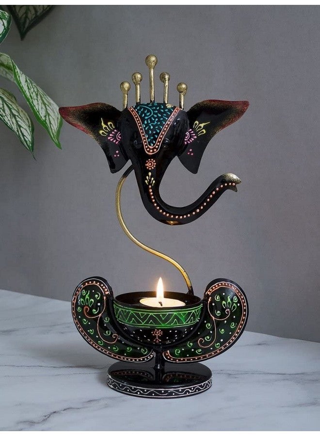 RDK SON'S® Metal Ganesha Candle Holder for Decoration Tealight Candle Holder Diwali Decorative Candle Stand for Home Decor & Gift (Black) - Image 1