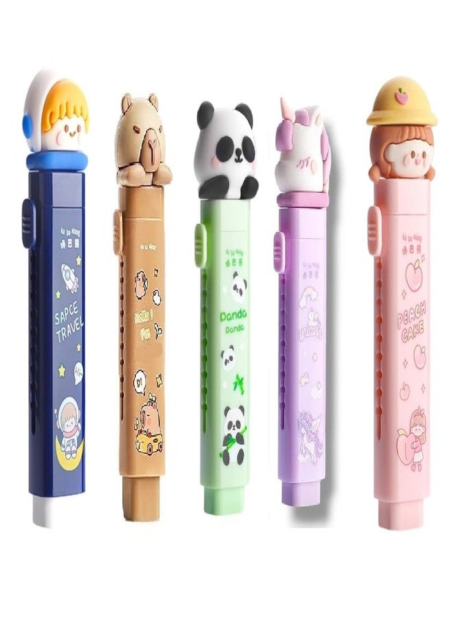Funspark Cartoon Shaped Cute Erasers Push Pull Design Retractable Erasers Pastel Aesthetic Pencil Eraser Cute Rubber for Kids Students School Office Stationery (5 Pcs Set) - Image 1