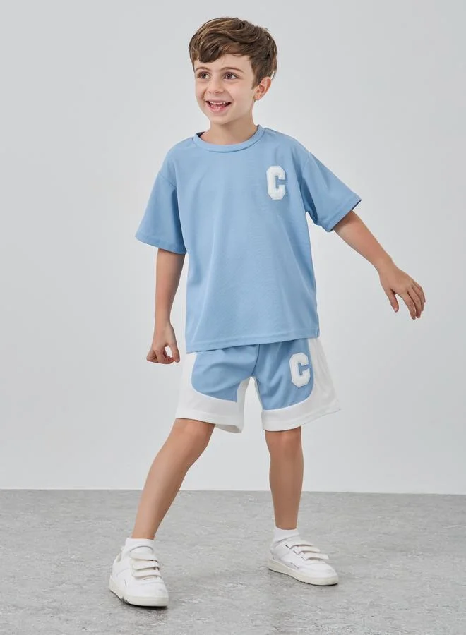 Take Two Take Two Embroidery Patch Waffle Knit T-Shirt and Shorts Set