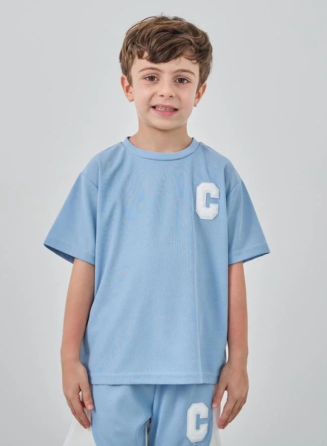 Take Two Take Two Embroidery Patch Waffle Knit T-Shirt and Shorts Set