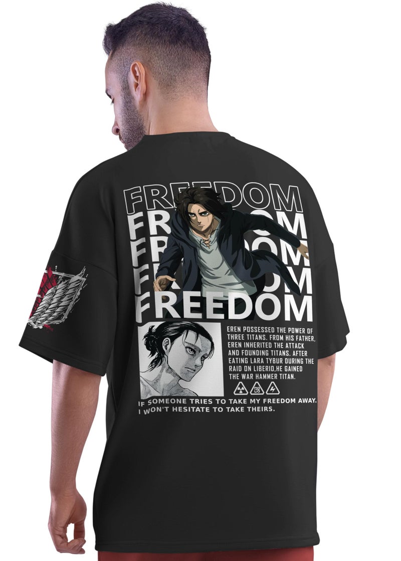 crazymonk Unisex Cotton Eren Yeager X Freedom Oversized T-Shirt - Black, Medium - Image 5
