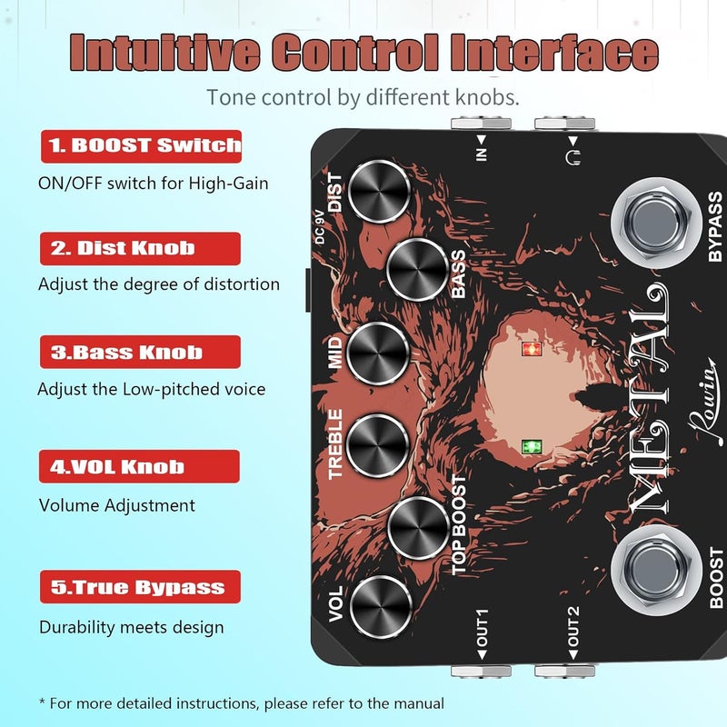 Rowin LTL-03 Metal Guitar Effect Pedal Full Metal Case True Bypass - Image 3