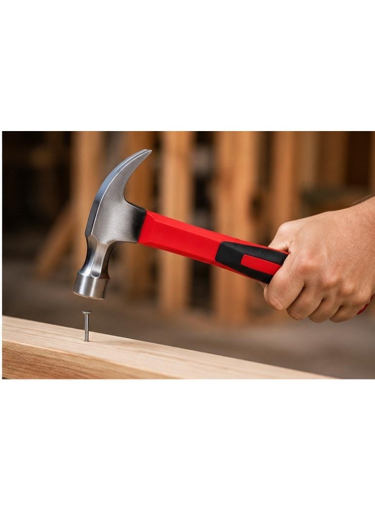 Professional Claw Hammer with High Carbon Steel Head and Shock-Absorbing Fiberglass Anti-Slip Handle for Woodworking and Home DIY Repair - Image 4