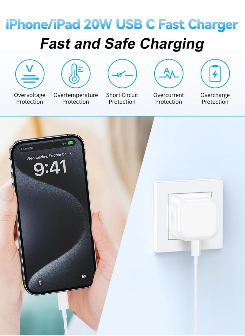 POWER LIFE 20W Fast Charger  for iPhone , Foldable iPhone Charger Type C Plug with 1.5M USB C Cable iPhone for 16/16 Pro/16Pro Max/15/15 Pro/15 Pro Max/iPad/iPad Pro/AirPods  - Image 3