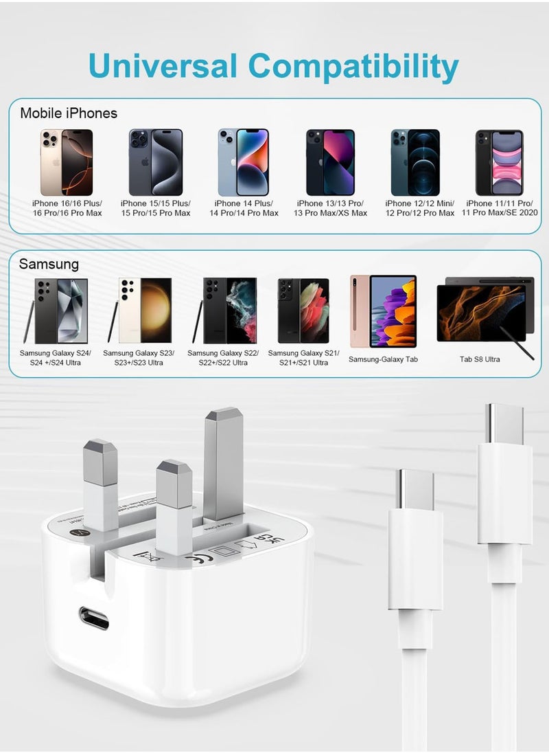 XnYao - 20W Type C Charger For iPhone 16 15 Fast Charging With 1.5M Cable , Foldable iPhone Charger Type C Plug  For iPhone 16 /16 Plus/16 Pro/16 Pro Max/iPhone 15/15 Pro Max/iPad Pro/AirPods - Image 1