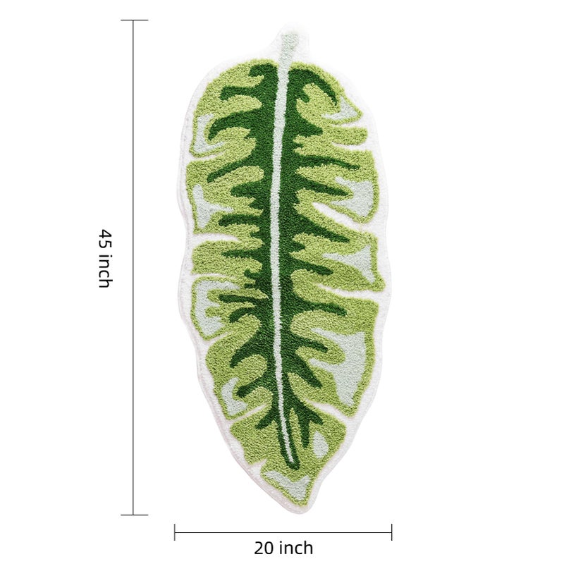 Panstar Green Leaf Bath Mat  Large Banana Leaf Plant Bathroom Runner Rug Non Slip Absorbent Cute Palm Shaped Bathtub Rug Bathroom Plush Shower Rugs (45""X20"") - Image 2