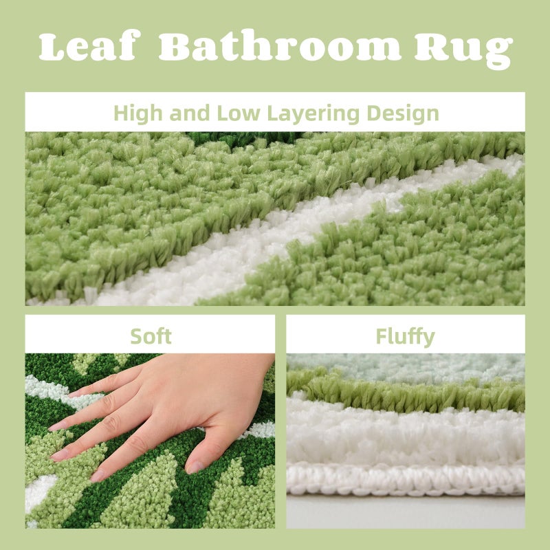 Panstar Green Leaf Bath Mat  Large Banana Leaf Plant Bathroom Runner Rug Non Slip Absorbent Cute Palm Shaped Bathtub Rug Bathroom Plush Shower Rugs (45""X20"") - Image 4