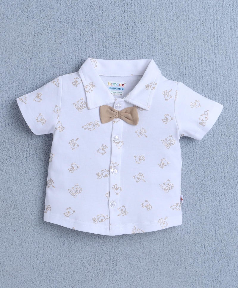 BUMZEE Boys Cotton Half Sleeves Shirt & Short Set With Bow Suspender & Cap White & Beige - 2-3 Years (Peb10529F-wht) - Image 2