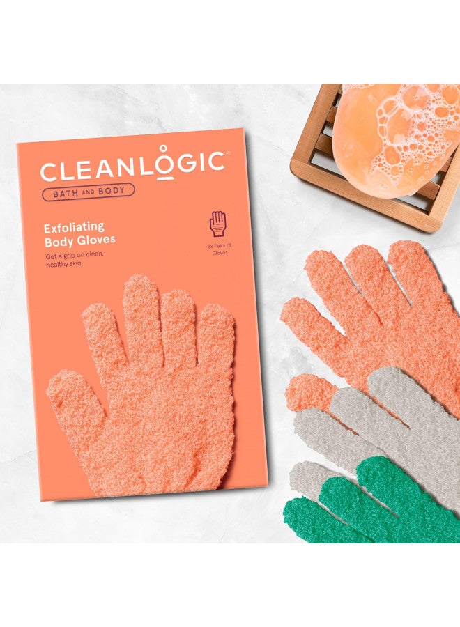 Cleanlogic Bath & Body Exfoliating Glove, Stretchy Bath & Shower Gloves, Reusable Exfoliator Tool for Smooth & Softer Skin, 3 Pairs, 6 Count - Image 1