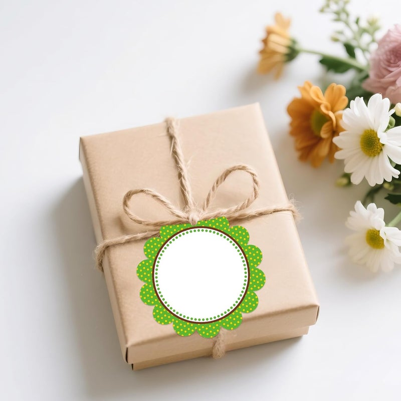 g2plus 50PCS Green Scalloped Gift Tags, 2.5in Round Scalloped Gift Tags with String, Large Blank Paper Hanging Labels Craft Tag with Green and White Polka Dots Edge Design for Arts Crafts Packaging - Image 4