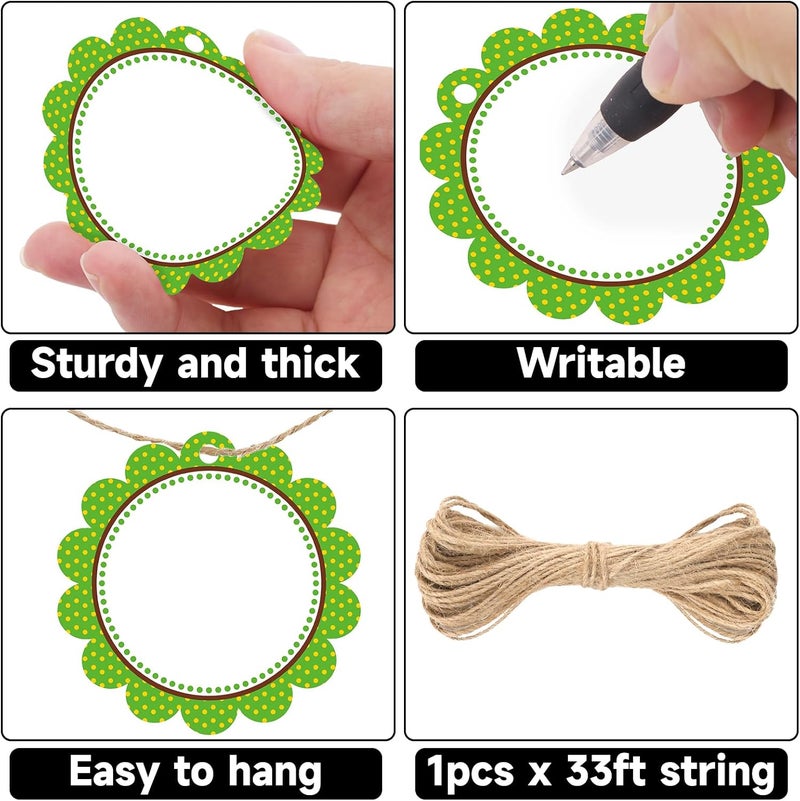 g2plus 50PCS Green Scalloped Gift Tags, 2.5in Round Scalloped Gift Tags with String, Large Blank Paper Hanging Labels Craft Tag with Green and White Polka Dots Edge Design for Arts Crafts Packaging - Image 3