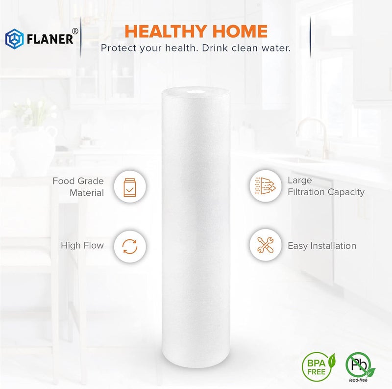 FLANER 6pcs PP Spun Filter 1 Spanner for All Types of RO Water purifiers 10 Inch 5 Micron Ro Housing Sediment Filters Replacement HighDensity Spun Filter Cartridge Pre Filter Candle 6 - Image 3