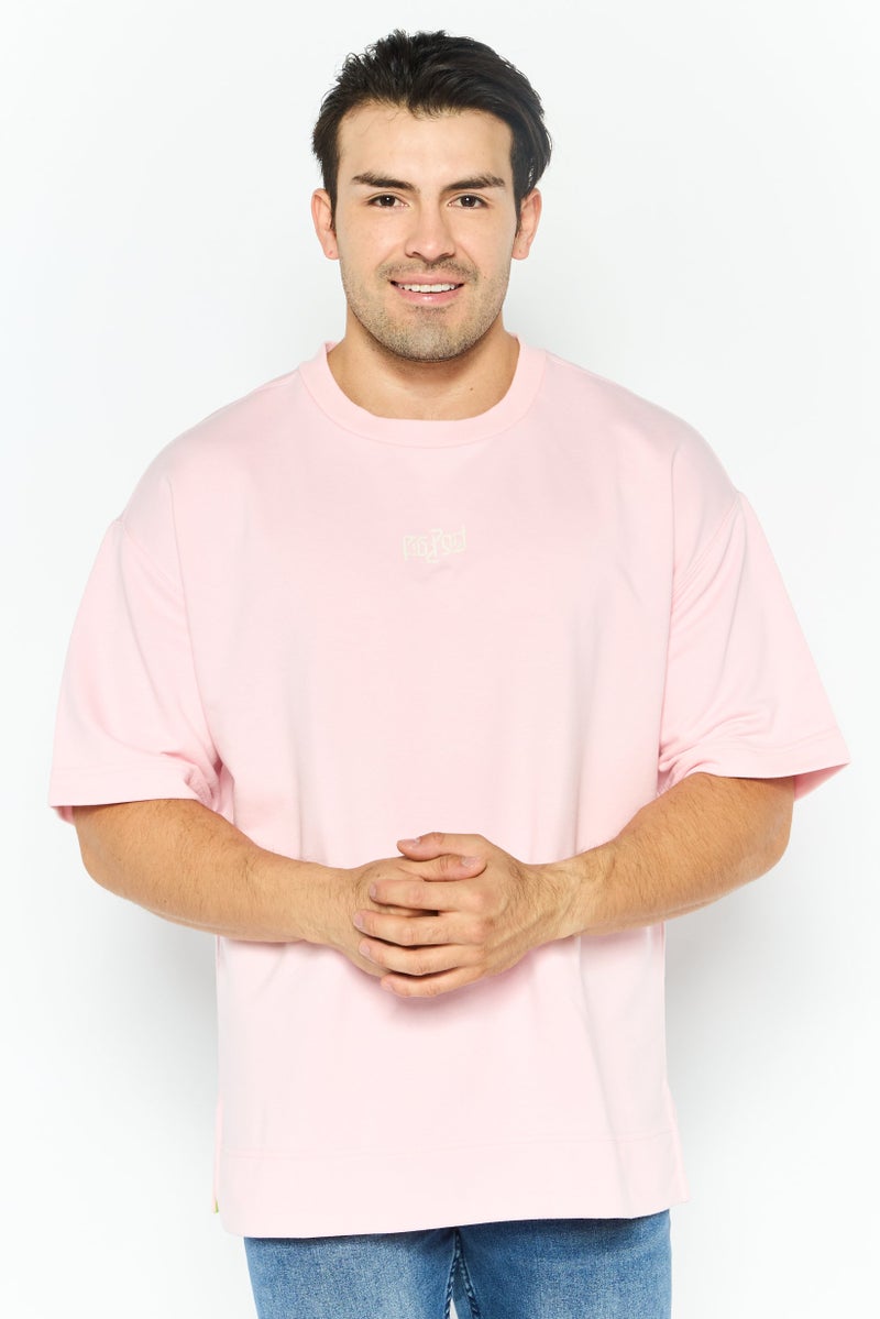 ESPRIT تي شيرت رجالي بأكمام قصيرة وطباعة جرافيك على شكل دائري، وردي - Image 1