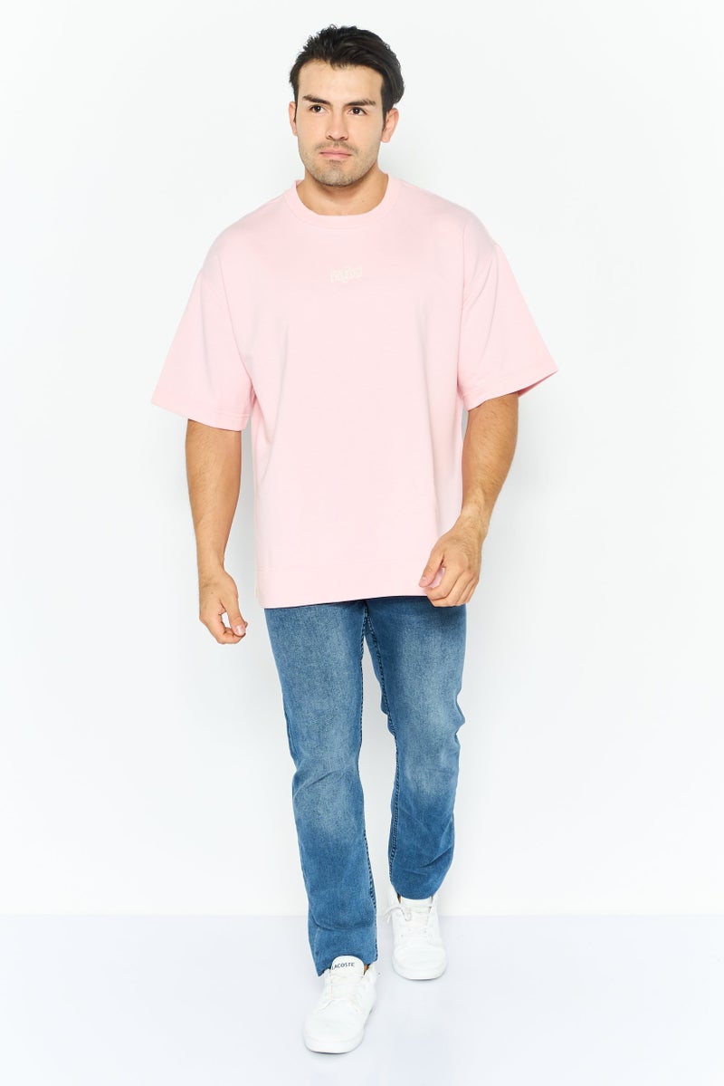 ESPRIT تي شيرت رجالي بأكمام قصيرة وطباعة جرافيك على شكل دائري، وردي - Image 2