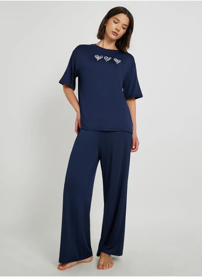 Take Two Take Two Graphic Print Oversized T-Shirt and Pyjama Sets