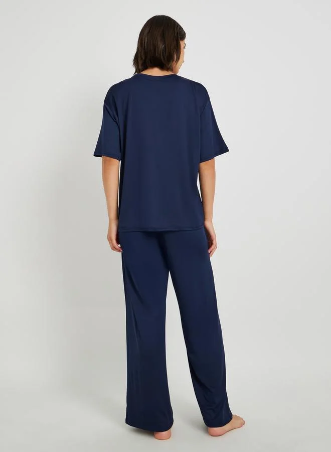 Take Two Take Two Graphic Print Oversized T-Shirt and Pyjama Sets