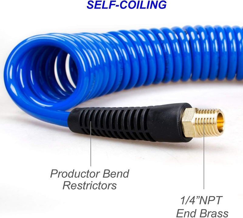 FYPower 22 Pieces Air Compressor Accessories kit, 1/4 inch x 25 ft Recoil Poly Air Compressor Hose Kit, 1/4" NPT Quick Connect Air Fittings, Tire Inflator Gauge, Blow Gun, Swivel Plugs - Image 4