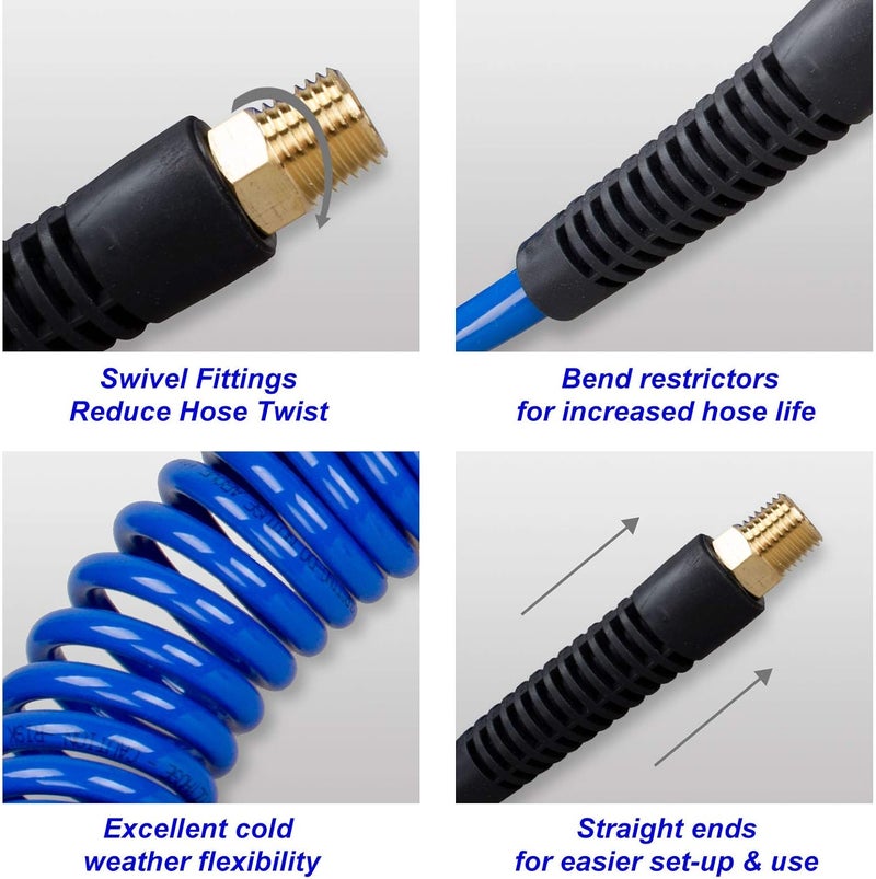 FYPower 22 Pieces Air Compressor Accessories kit, 1/4 inch x 25 ft Recoil Poly Air Compressor Hose Kit, 1/4" NPT Quick Connect Air Fittings, Tire Inflator Gauge, Blow Gun, Swivel Plugs - Image 5