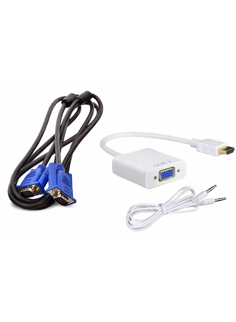 2PCS HDMI to VGA Converter Adapter with 3.5mm Audio + VGA Cable Male to Male – HDMI to VGA Adapter for Laptop PC Monitor TV Projector - Image 2