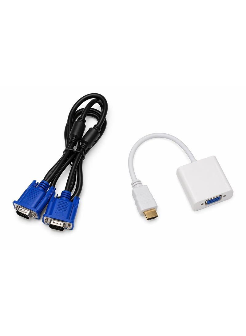 2PCS HDMI to VGA Converter Adapter with 3.5mm Audio + VGA Cable Male to Male – HDMI to VGA Adapter for Laptop PC Monitor TV Projector - Image 1