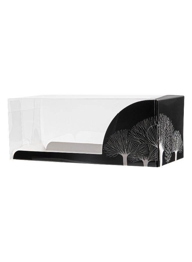 Restaurantware 7 Inch x 2.5 Inch Clear Dessert Boxes, 100 Black Paper Sleeve Transparent Candy Boxes - Tree Accent, No Grease Lining, Clear Plastic Clear Favor Boxes, Crack Resistant, Disposable  - Image 1